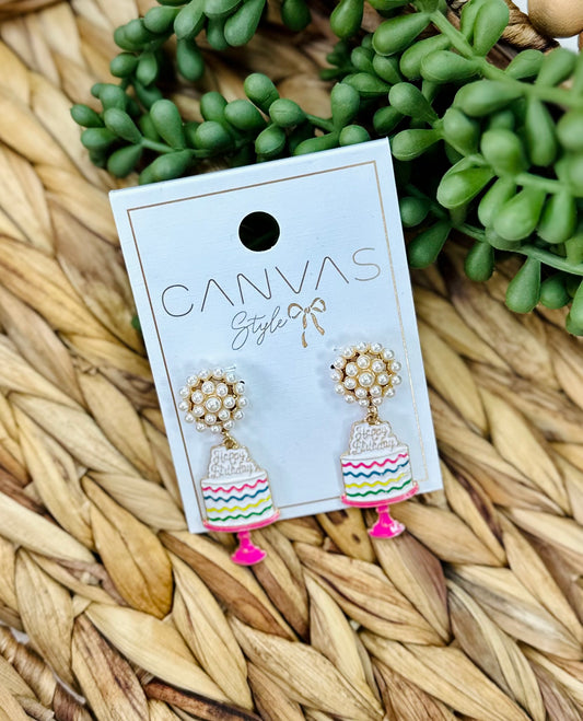 Canvas Style Birthday Cake Earrings