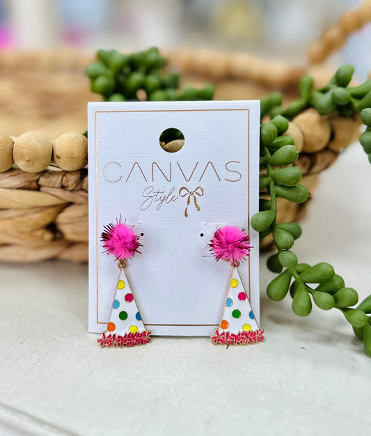 Canvas Style Party Hat Earrings