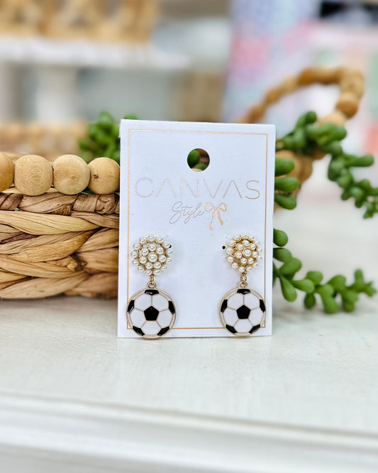 Canvas Style Soccer Ball Pearl Cluster Earrings