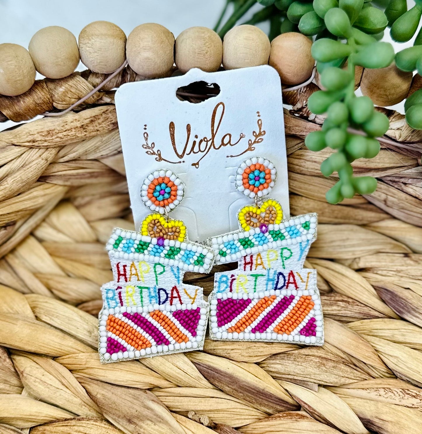 Happy Birthday Beaded Earrings