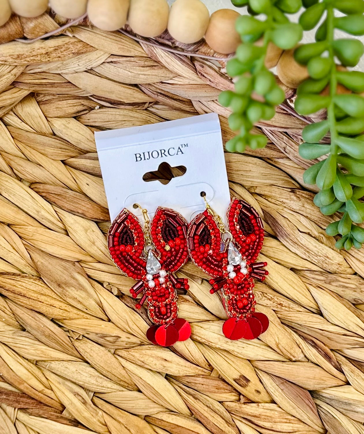 Beaded and Stone Crawfish Earrings