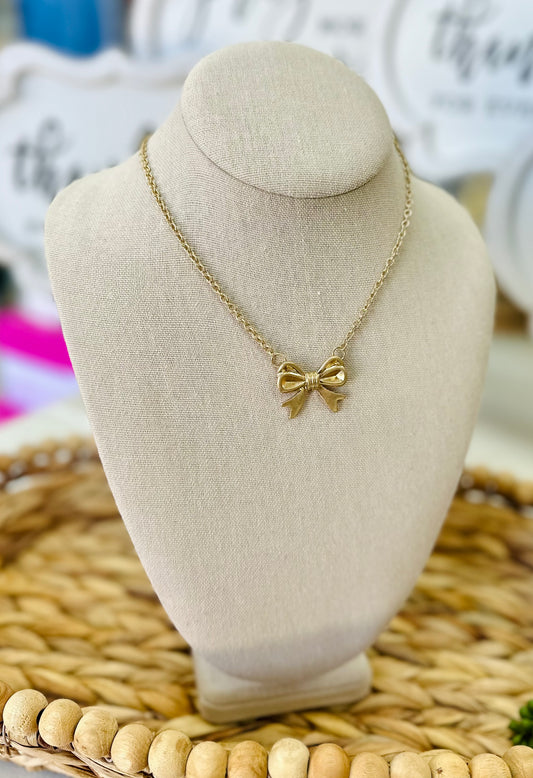 Canvas Style Bow Pendant Necklace