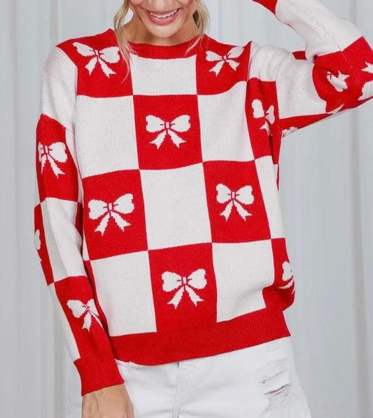 Red & White Bow Sweater