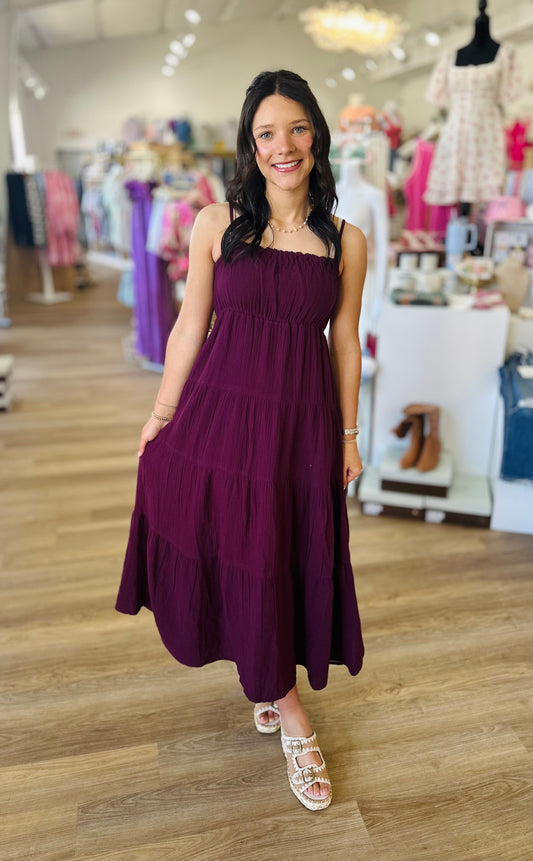 Plum smocked Ruffle Trim Maxi Sundress