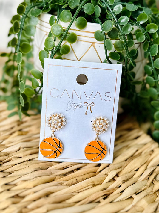 Canvas Style Basketball Pearl Cluster Earrings