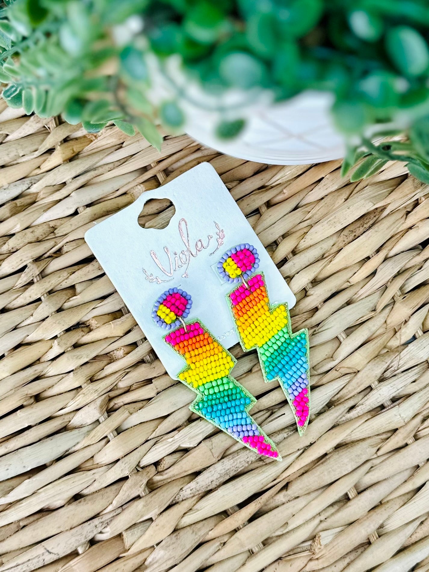 Colorful Lightning Bolt Beaded Earrings