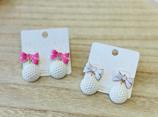 Golf Ball with Bow Earrings