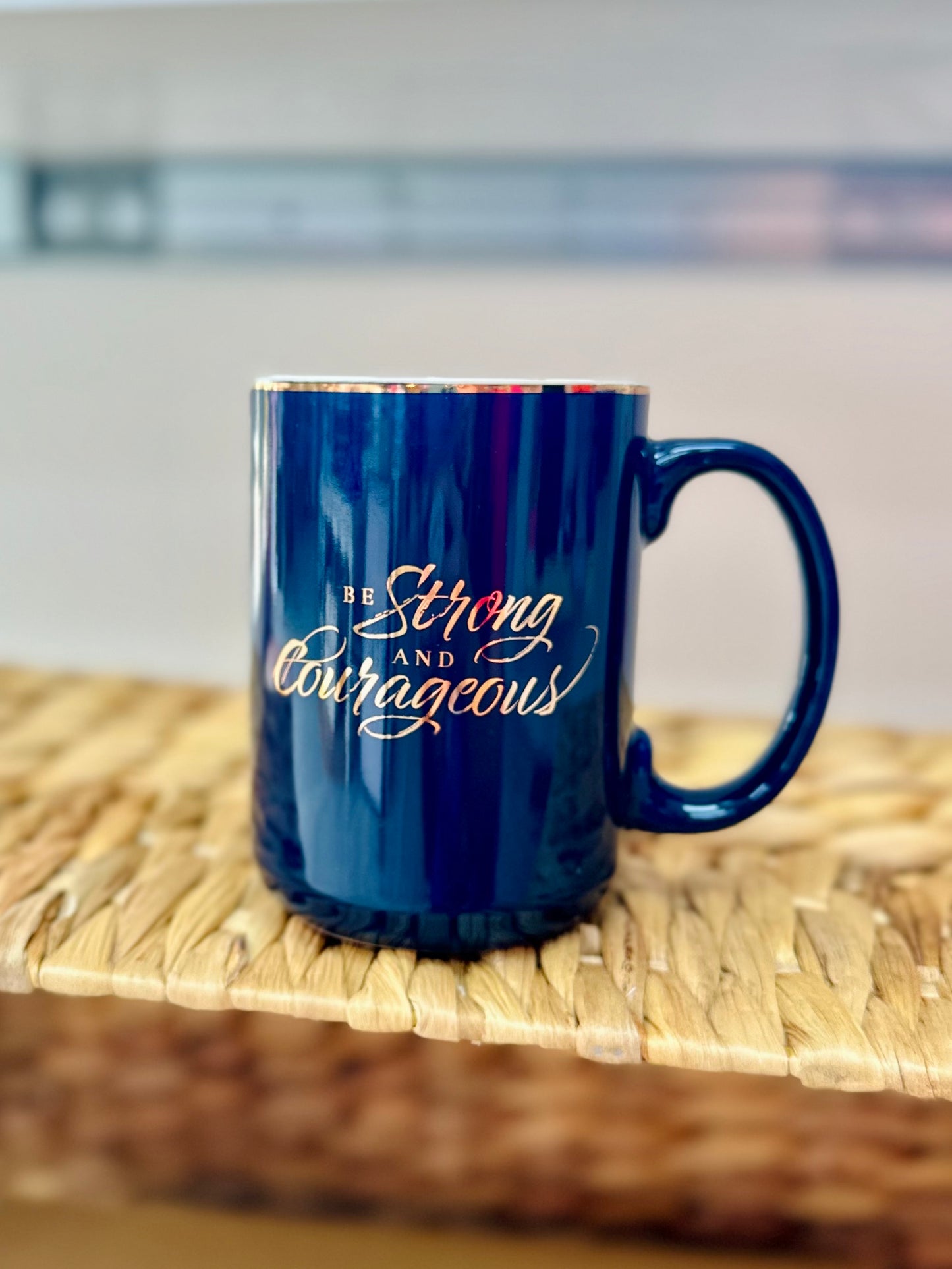 Be Strong and Courageous Navy Mug