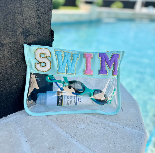 SWIM Chenille Letter Clear Pouch