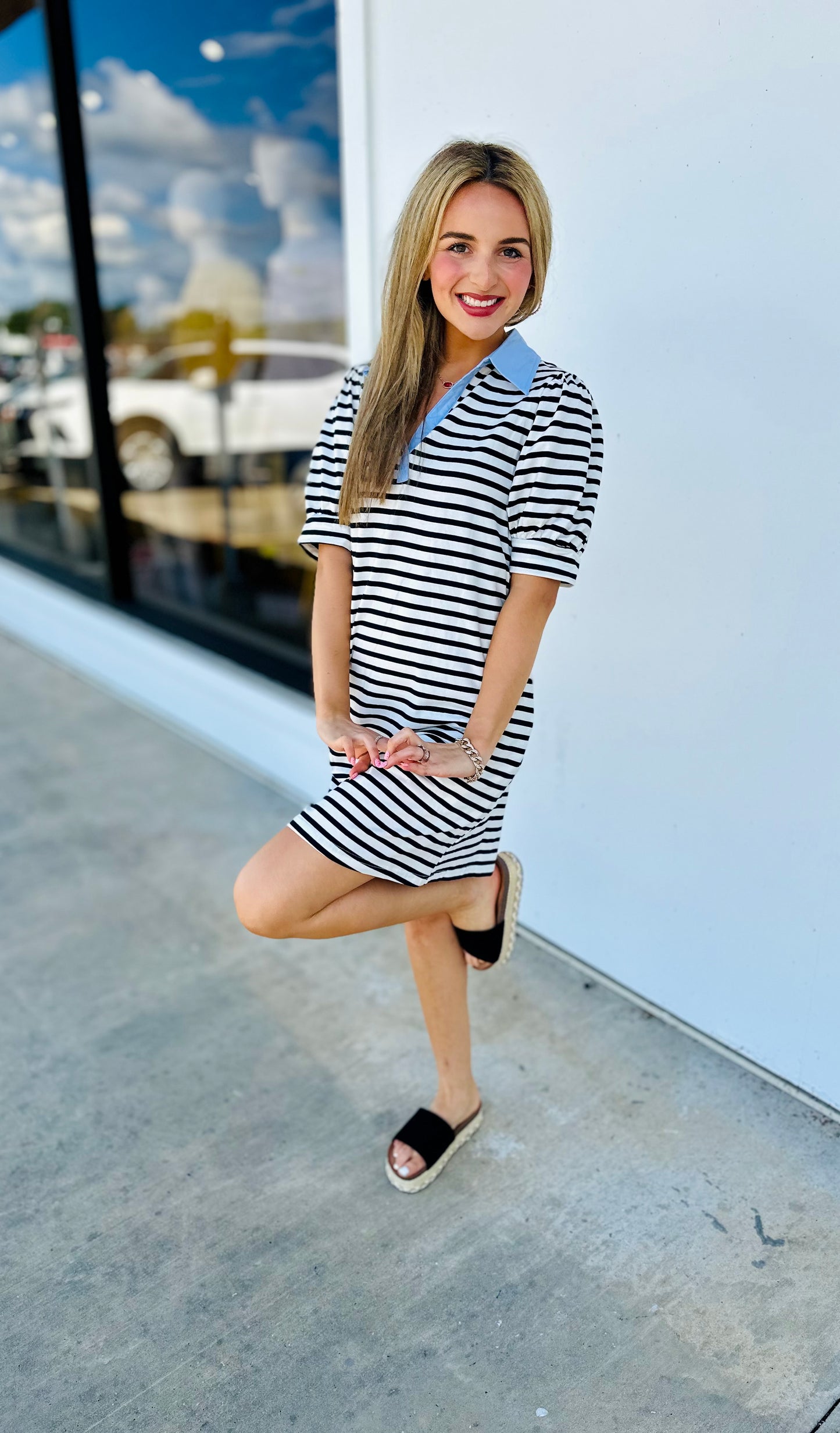 Stripe Puff Sleeve Mini Dress