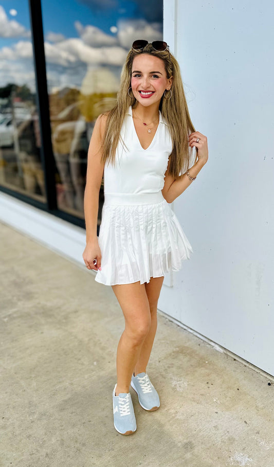 White V Neck Collared Athletic Dress
