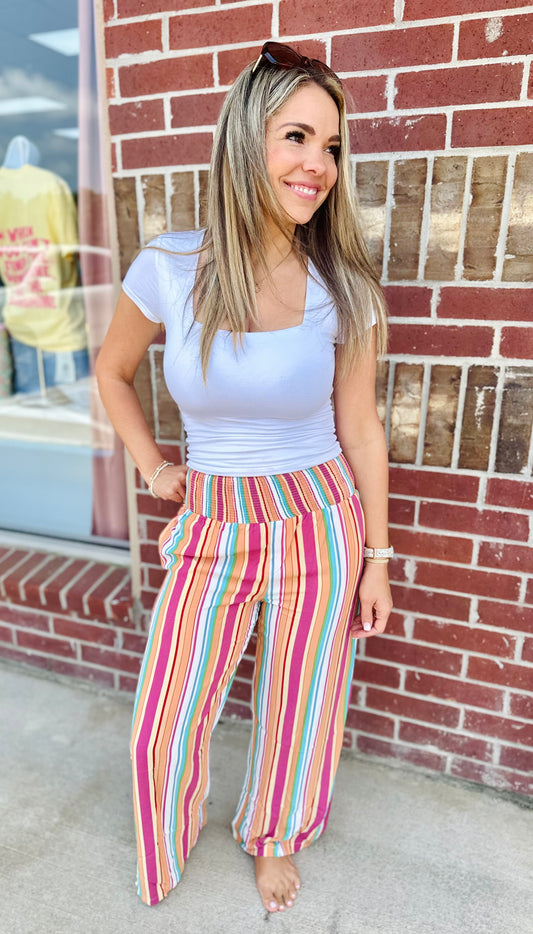 Wide Leg Smocked Waist Pants