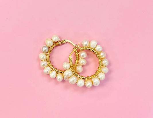 Natural Pearl Hoop Earrings