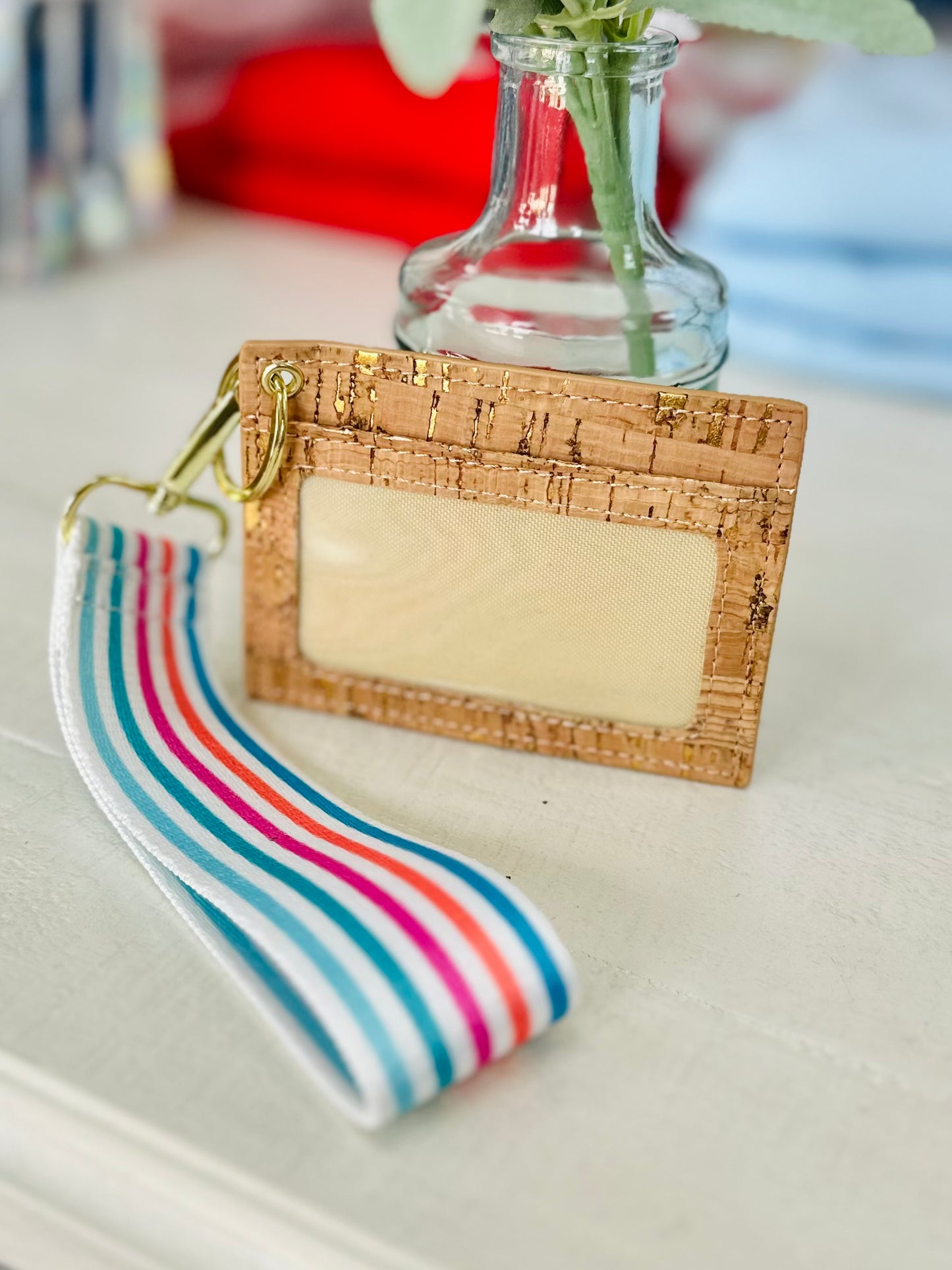 Cork Wallet with Striped Wristlet