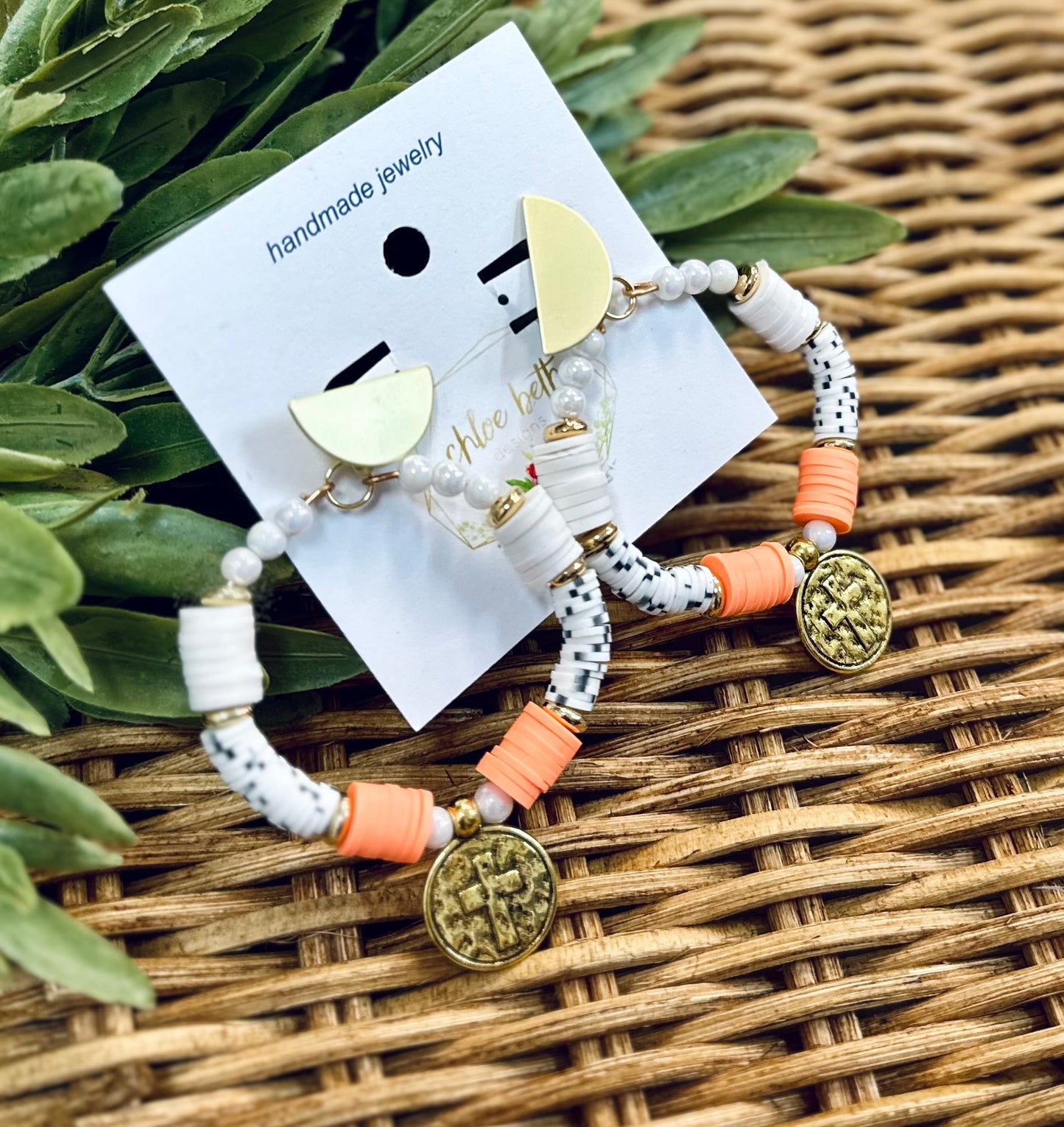 Chloe Beth Neon Orange with Dalmatian Dangle Earrings