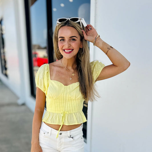 Yellow Sweetheart Top with Pintuck Details