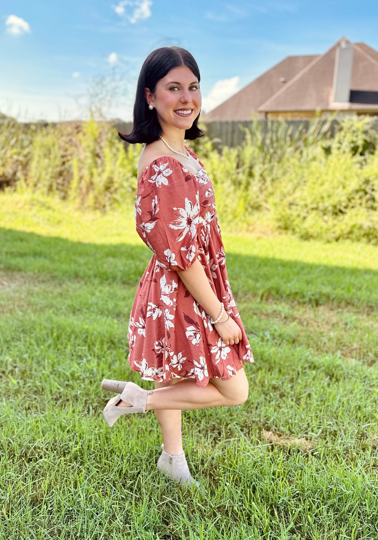 Floral Pleated Puff Sleeve Dress