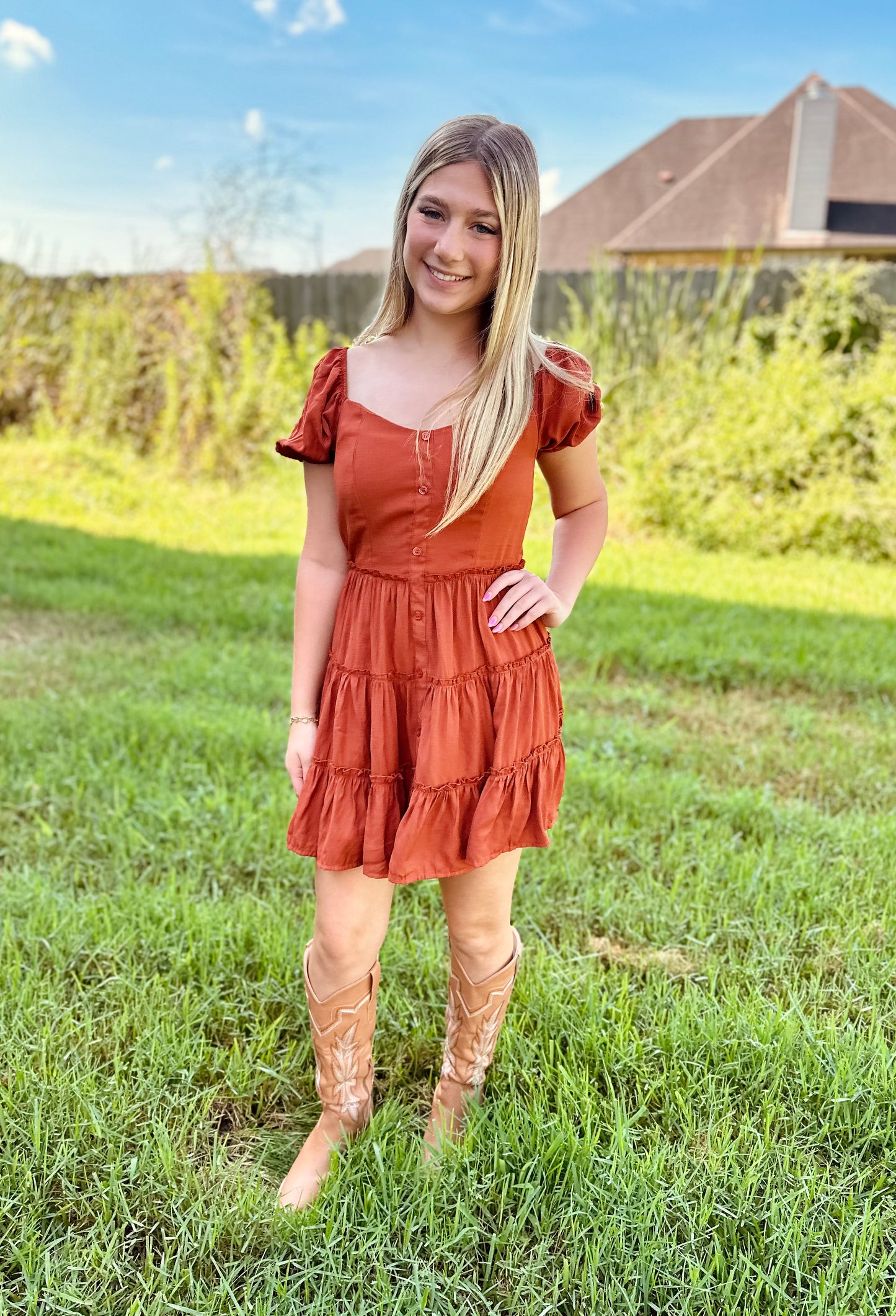 Rust Tiered Mini Dress