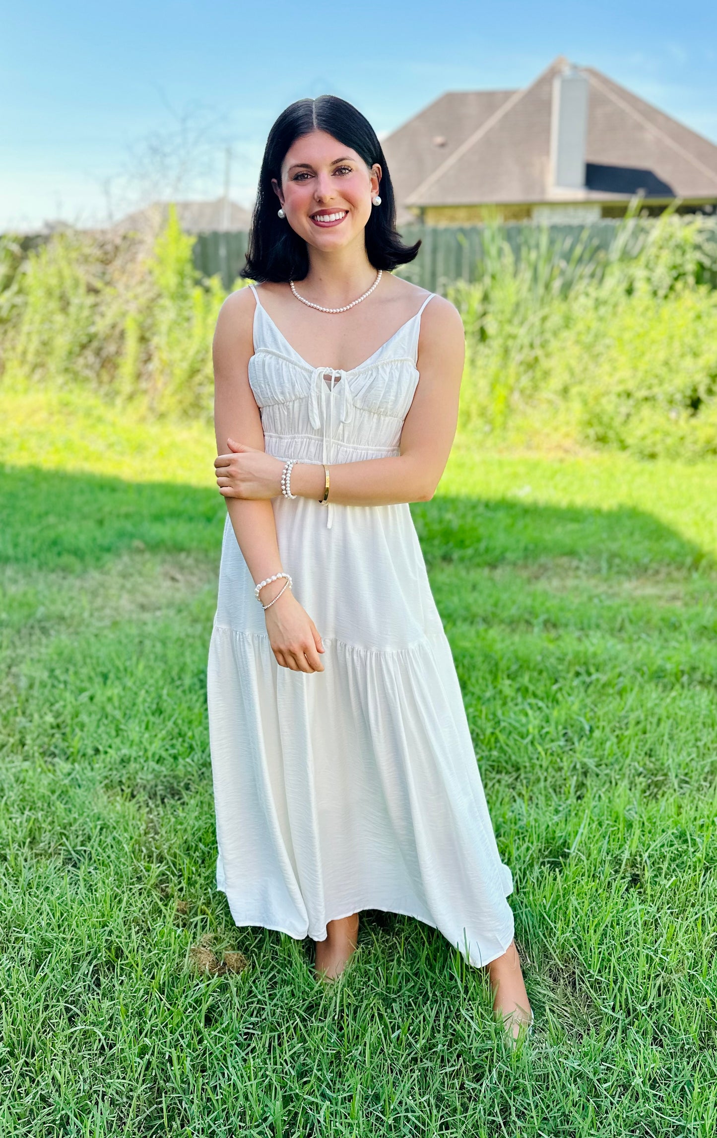 White Front Tie Midi Dress