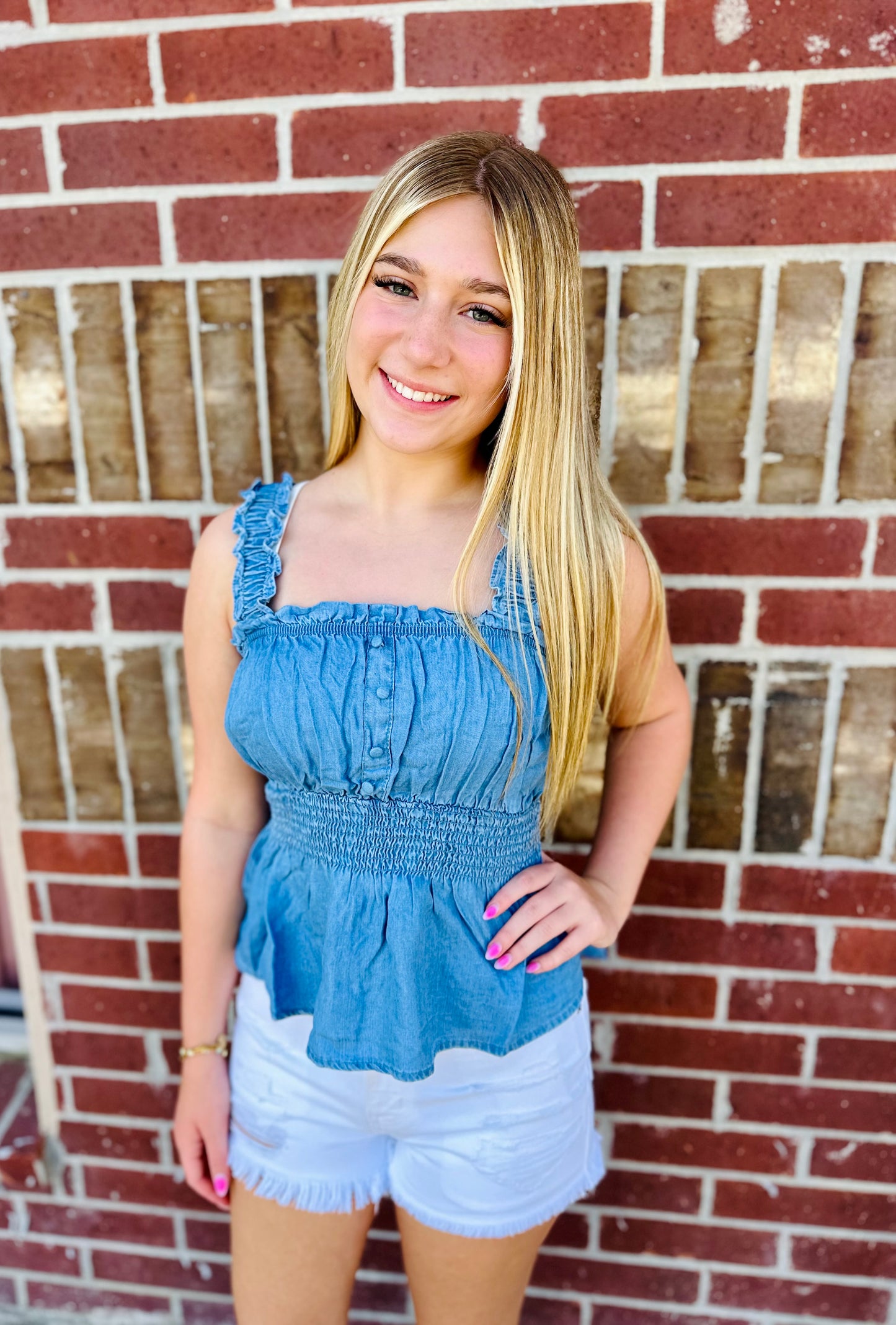 Sleeveless Chambray Top