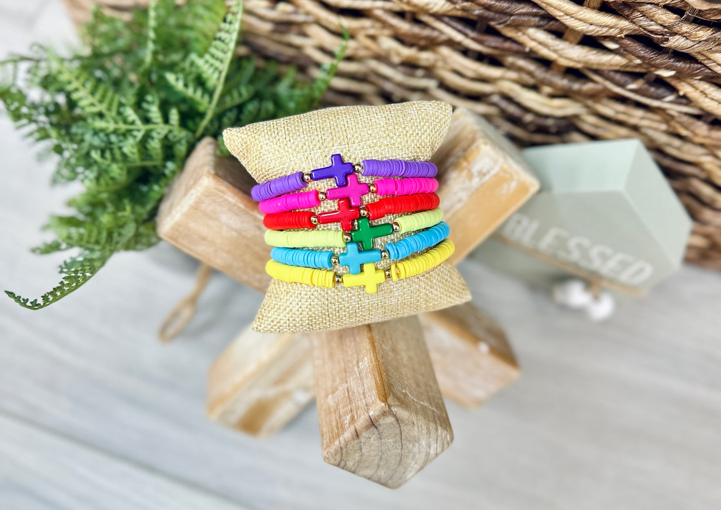 Cross Colorful Clay Bead Bracelet