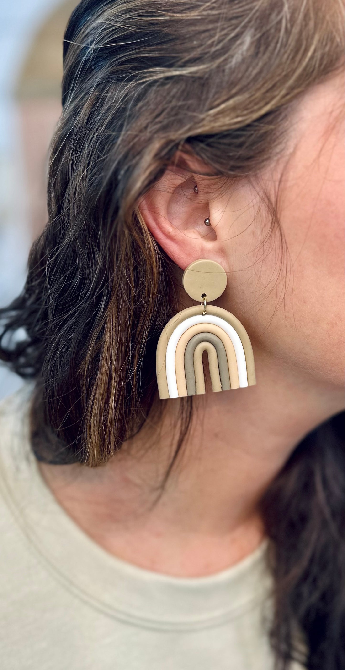 Neutral Rainbow Clay Earrings