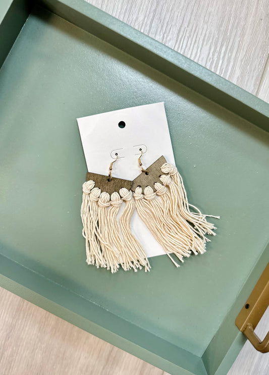 Natural Tassel and Wood Earrings