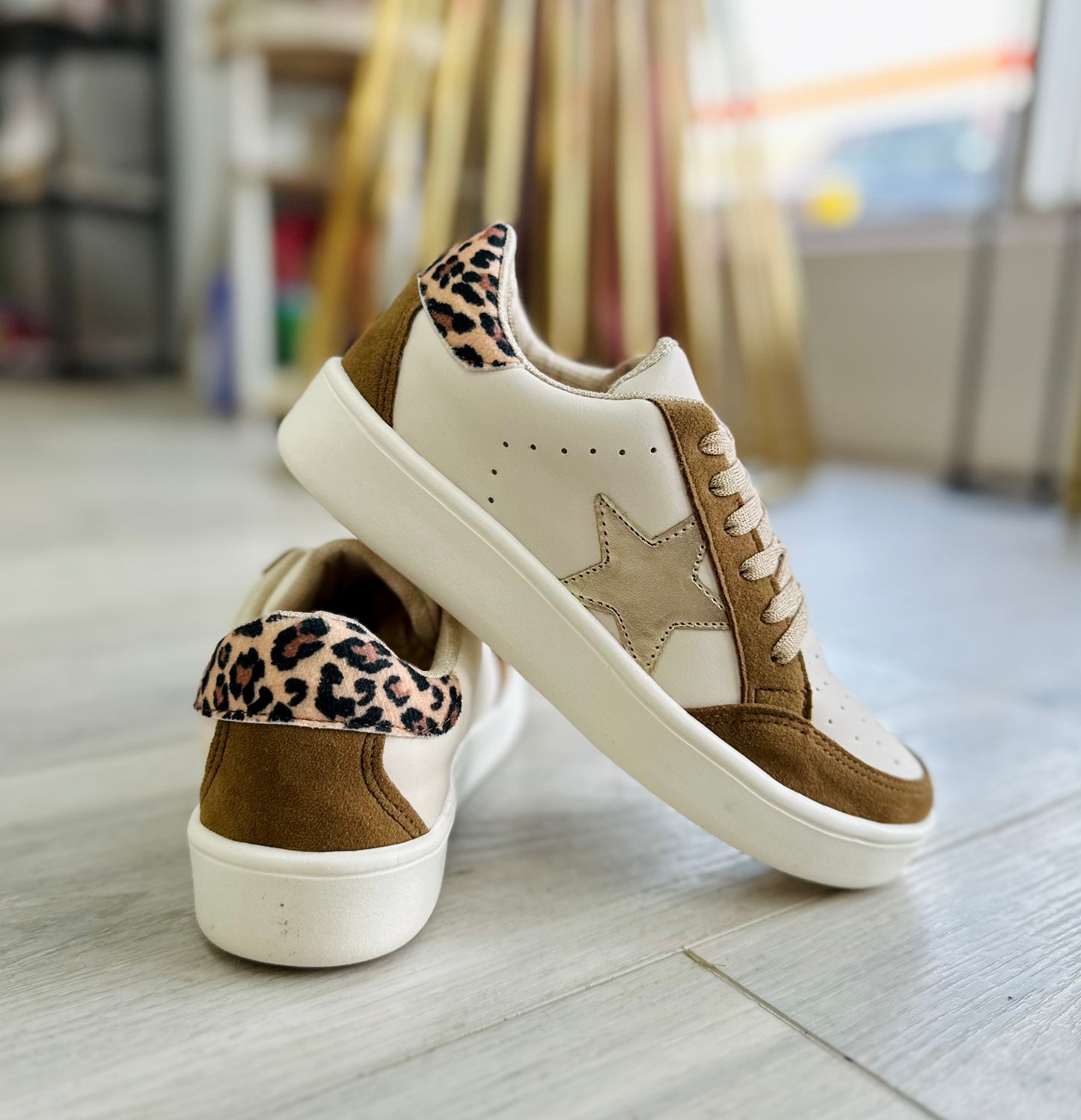 Nude/Leopard Star Sneakers