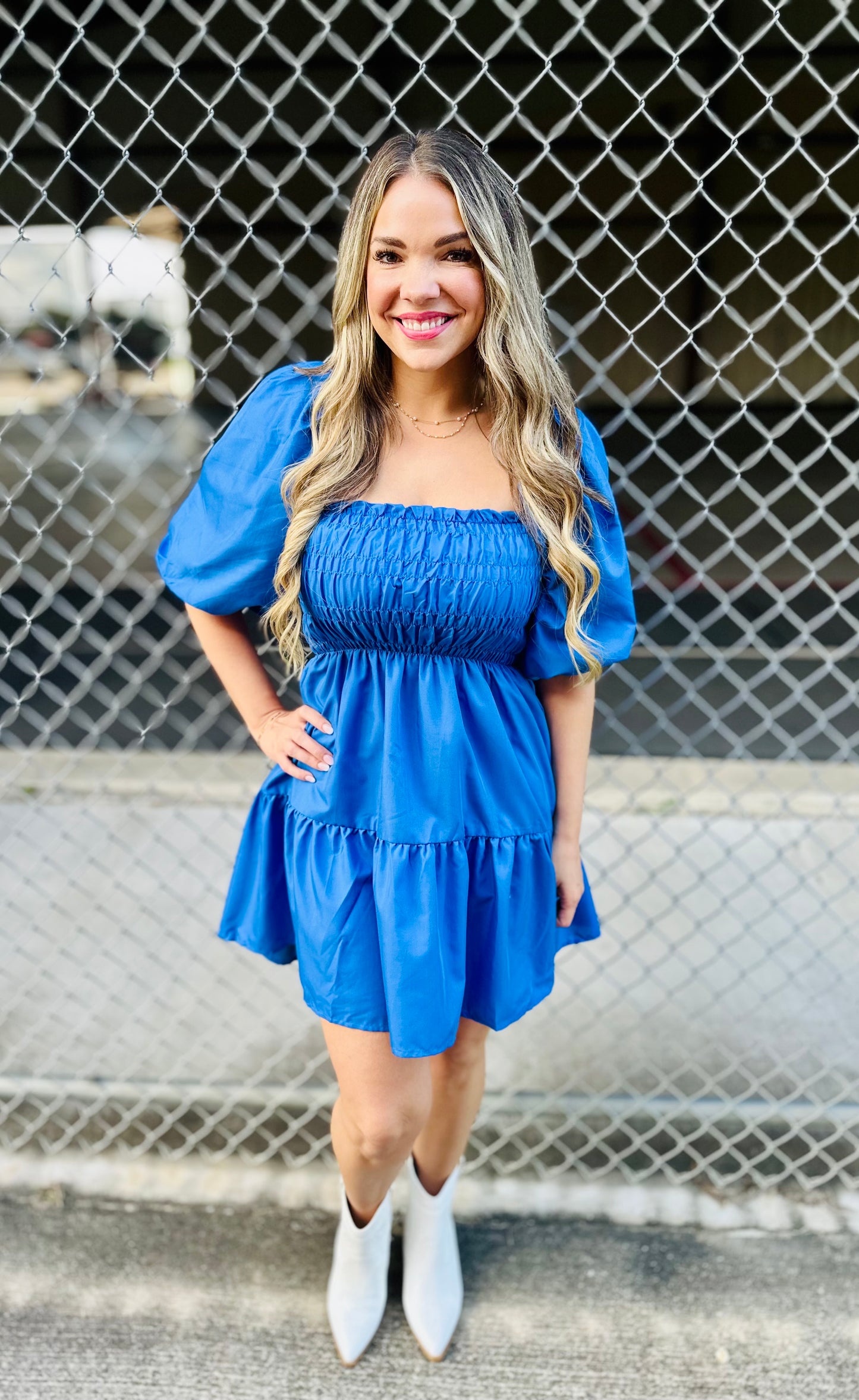 Royal Blue Balloon Sleeve Dress