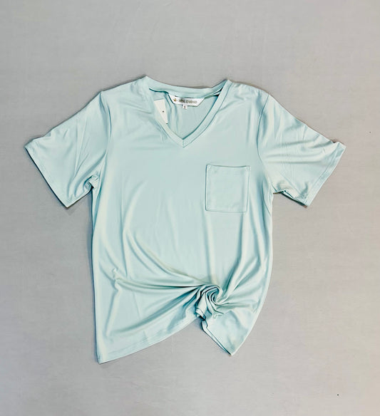 Ice Blue V-neck Pocket Tee