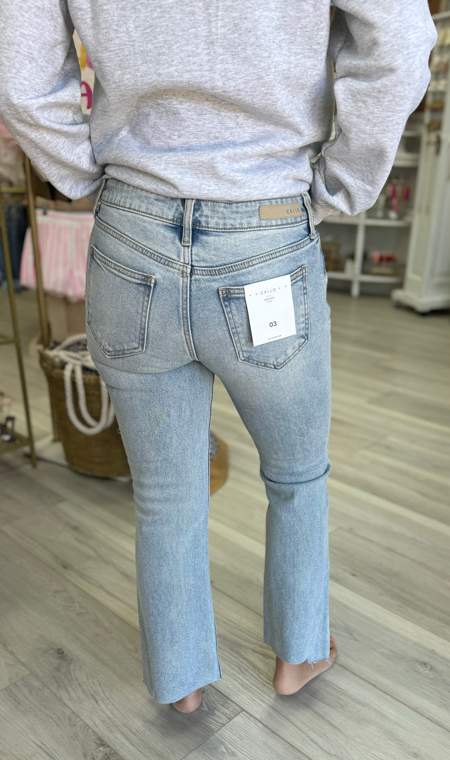 Cello Light Denim Mid Rise Crop Flare