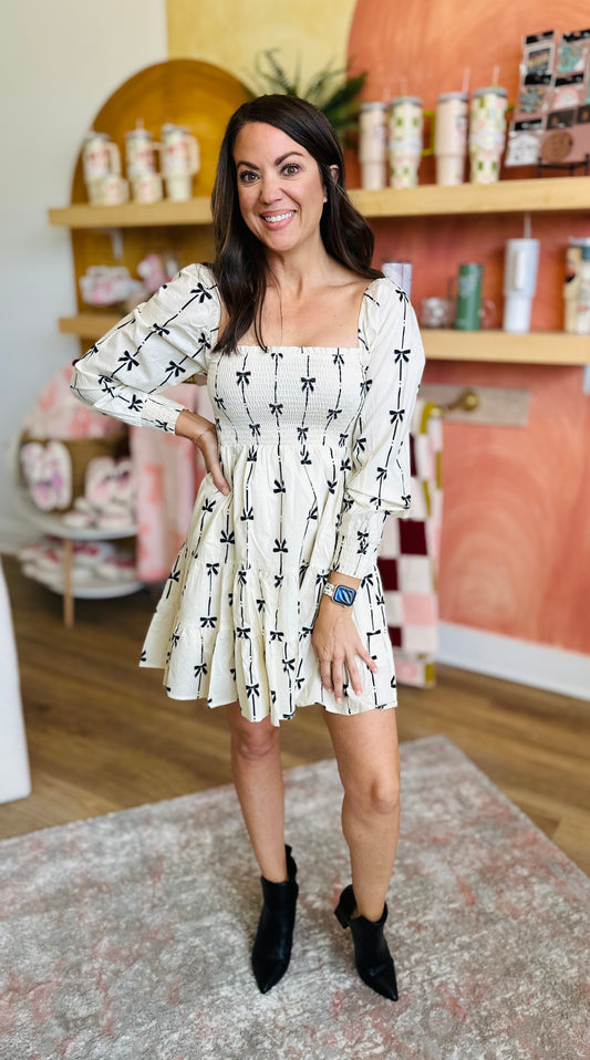 Bow Print Peasant Dress