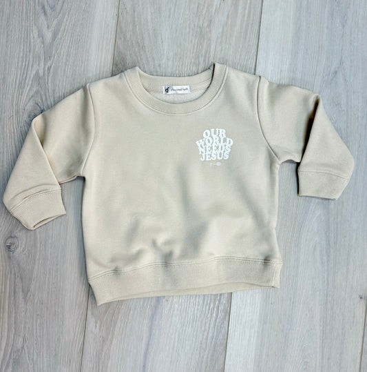 Our World Needs Jesus Kids Crewneck