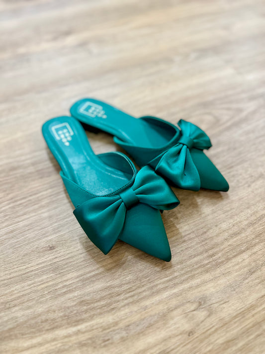 Satin Green Bow Flat
