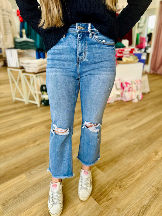 Lovervet High Rise Crop Distressed Jean