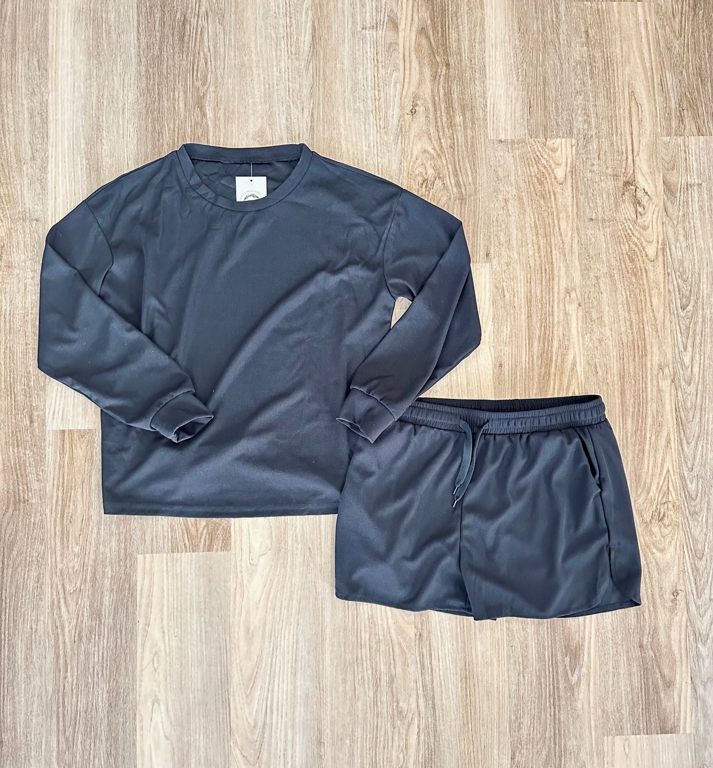 Black Long Sleeve Shirt & Shorts Loungewear Set