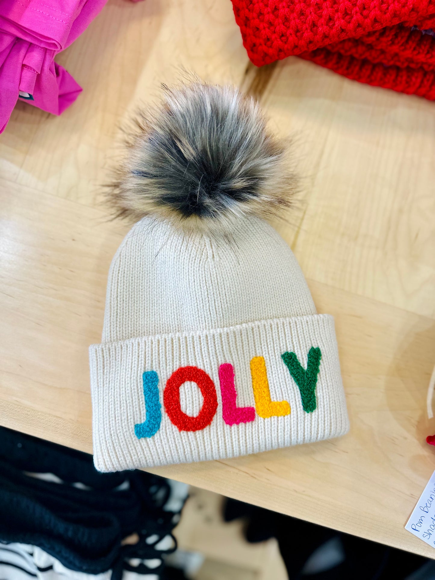 Beige Jolly Knit Pom Beanie