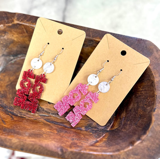 Love Glitter Dangle Earrings