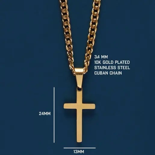 Gold Cross Necklace on Cuban Chain