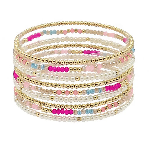 Dainty Beaded Multi Layer Bracelet Fuchsia