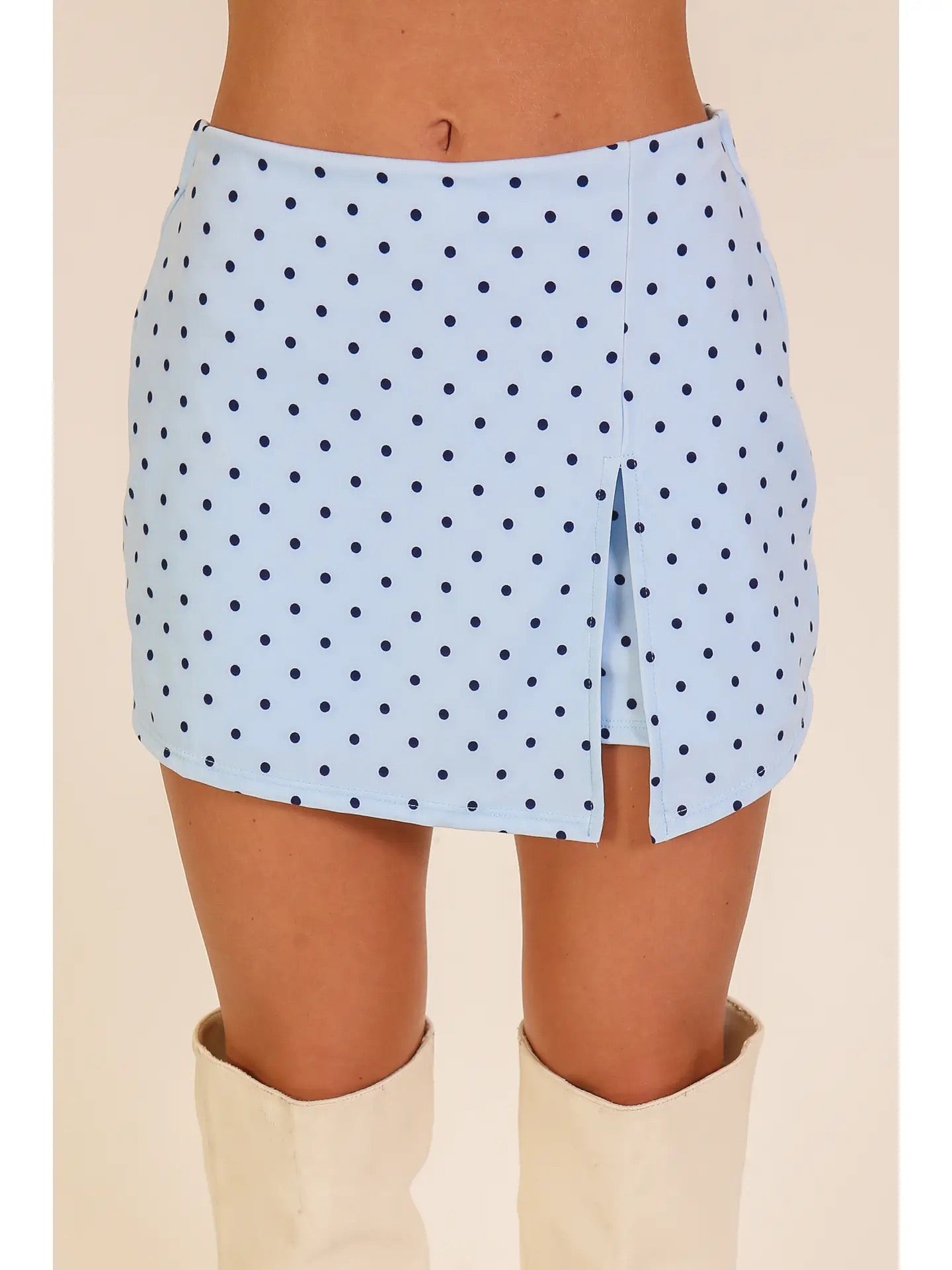 Baby Blue Mini Polka Dot Skort With Slit