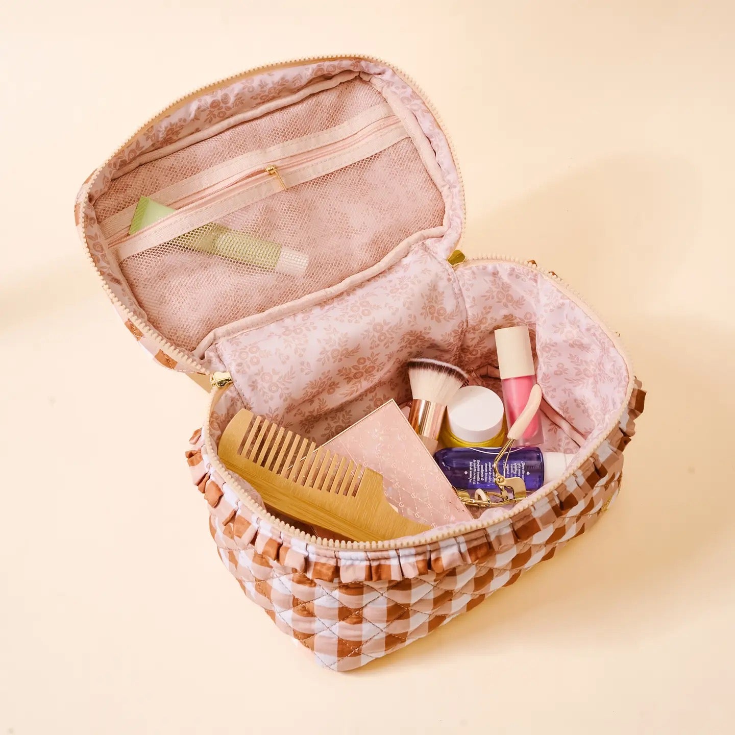 Gingham Glam & Go Quilted Cosmetic Bag