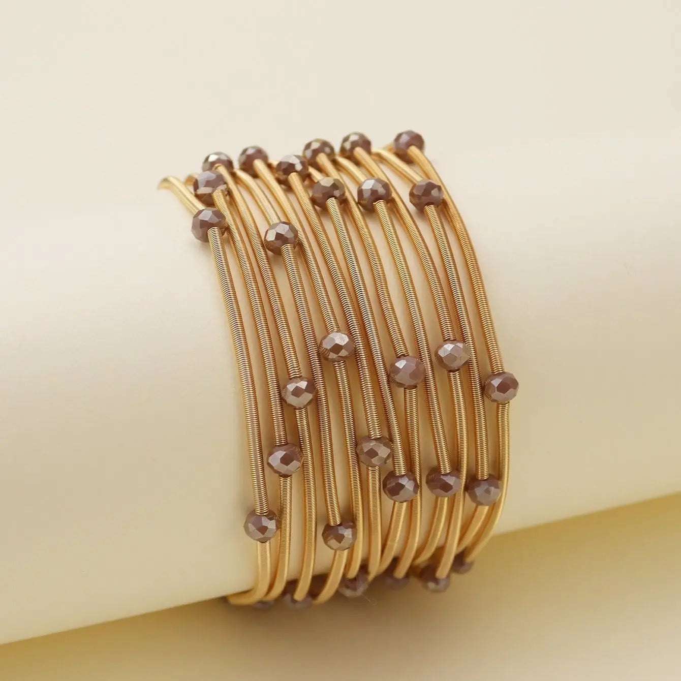 Multi Layer Gold Coil Bracelet w/ Beads