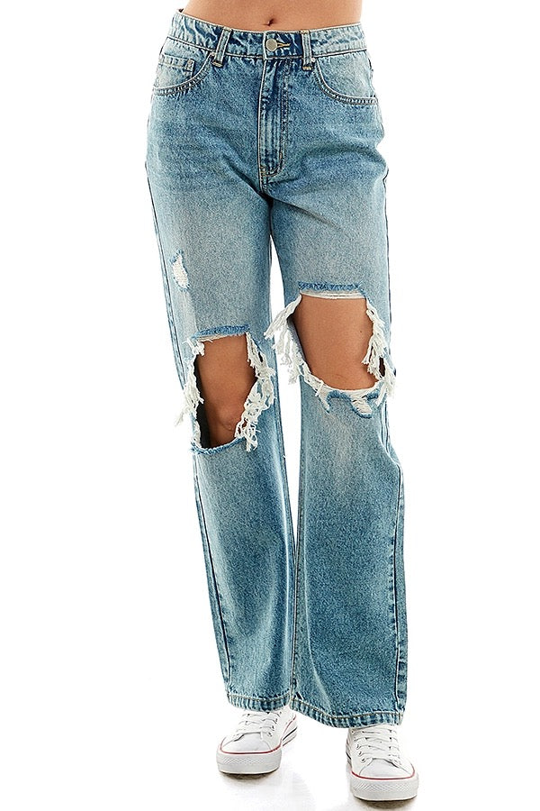 Dark Wash Destructed Boyfriend Jean