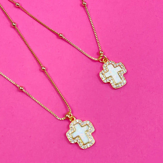 Iridescent Cross Pendent Necklace