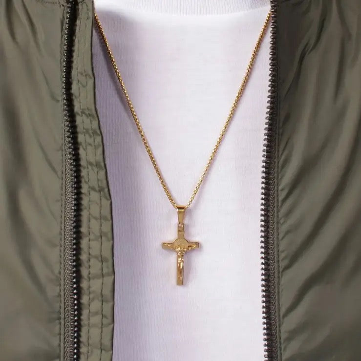 Small Gold Crucifix Necklace