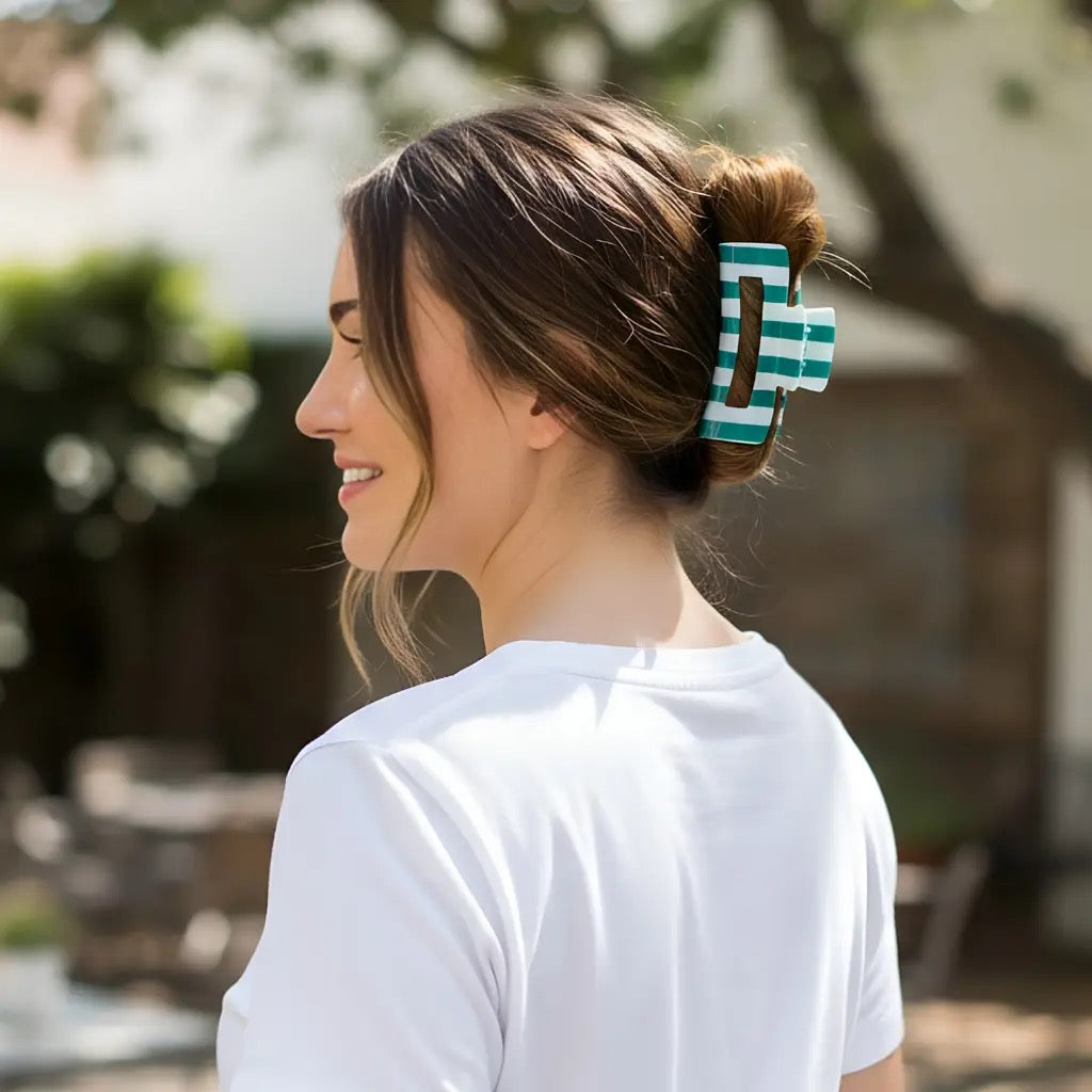 Teal Stripes Claw Clip