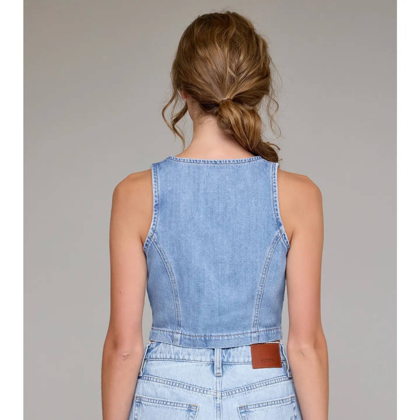 Hidden Light Wash Copped Fitted Vest