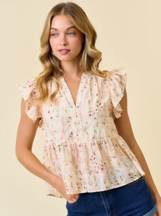 Floral Print Flowy Sleeve Top