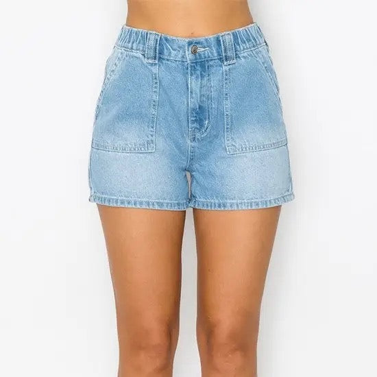 Light Wash Patch Pocket Shorts